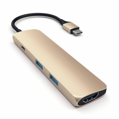 Satechi Slim USB-C MultiPort Adapter med 4K HDMI videoutgång och 2 USB 3.0 portar - Guld