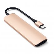 Satechi Slim USB-C MultiPort Adapter V2 med HDMI, USB 3.0 portar samt kortläsare - Guld