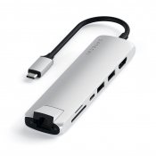Satechi Slim USB-C MultiPort m. Ethernet - HDMI, USB 3.0 portar samt kortläsare - Silver