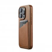 Mujjo iPhone 15 Pro plånboksfodral i läder - Brun