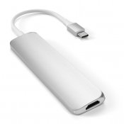 Satechi Slim USB-C MultiPort Adapter V2 med HDMI, USB 3.0 portar samt kortläsare - Silver