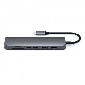 Satechi Slim USB-C MultiPort m. Ethernet - HDMI, USB 3.0 portar samt kortläsare - Space Grey