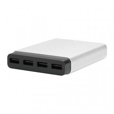 Just Mobile AluCharge Ultra Thin 4-Port USB Charger for Simultaneous Charging - Sleek Aluminum, Compact Design, Travel Ready