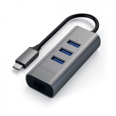 Satechi USB-C hubb av aluminium - 3 portar USB 3.0 + Nätverk (RJ45) - Space Gray