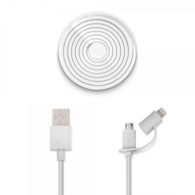 Usbepower DUO 1.2m Kabel för laddning och synkronisering av Apple- och Android-enheter - Vit