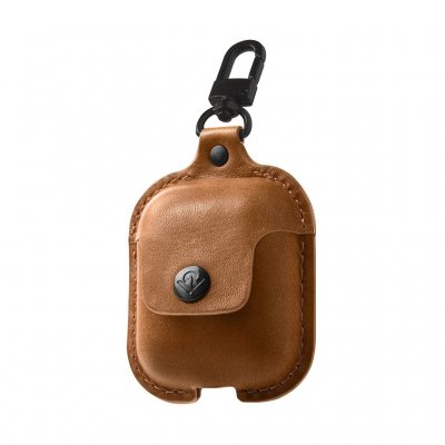 Twelve South AirSnap Premium Leather Case for AirPods with integrated swivel clip - Cognac Cognac
