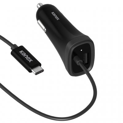 Kanex USB-C Car Charger, 1.2M, Black - Charge a USB-C device from your Car