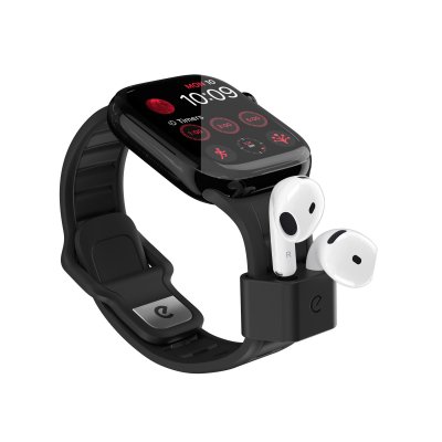 KeyBudz Sync+ Series-klockarmband och AirPod-docka för 38-42 mm Apple Watch - Kolsvart