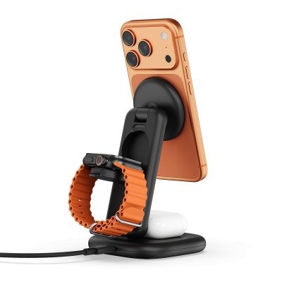 Satechi 3-in-1 taitettava Qi2-langaton latausteline - Musta