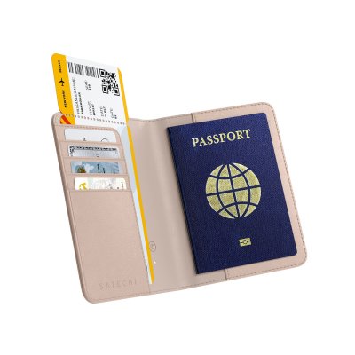 Satechi Vegan Leather FindAll™ Passport Case with Apple Find My Tracker and RFID Security - Desert Rose